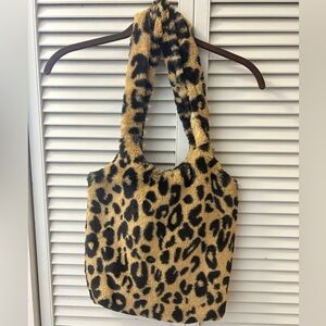 Leopard Print Faux Fur Tote Shoulder Bag